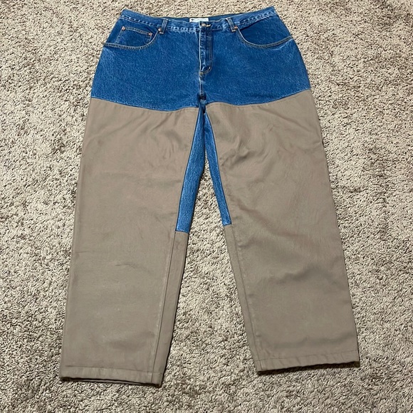 Columbia Men’s Size 40x32 Brush Briar Hunting Pants Canvas Denim Jeans Blue Tan - Picture 1 of 12